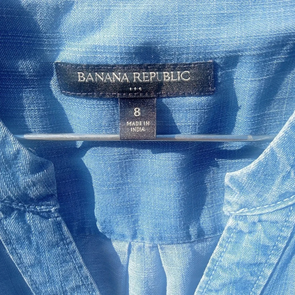 Banana Republic Button Up Midi Length Roll Tab Sleeve Chambray Shirt Dress Sz 8 - Picture 4 of 6